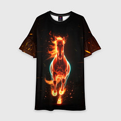 Платье клеш для девочки Огненная лошадь из темноты, цвет: 3D-принт