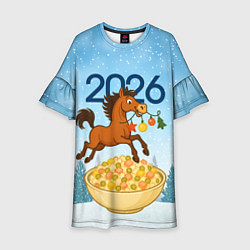 Платье клеш для девочки Лошадка с гирляндой прыгает через оливье, цвет: 3D-принт