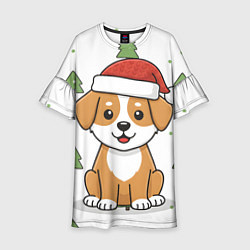 Платье клеш для девочки Новогодняя собачка в шапочке, цвет: 3D-принт