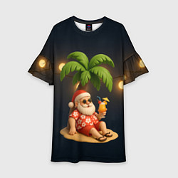 Платье клеш для девочки Санта чиллит под пальмой, цвет: 3D-принт