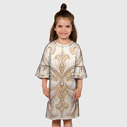 Платье клеш для девочки Перламутровый орнамент с перьями, цвет: 3D-принт — фото 2