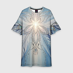Платье клеш для девочки Ледяной перьевой орнамент со светом, цвет: 3D-принт