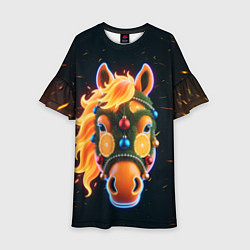 Детское платье Новогодняя мандариновая лошадь