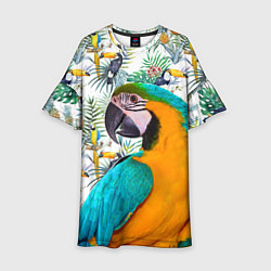 Платье клеш для девочки Летний попугай цвета 3D-принт — фото 1