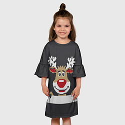 Платье клеш для девочки Олень свитер вязаный, цвет: 3D-принт — фото 2