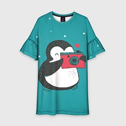 Платье клеш для девочки Пингвин с фотоаппаратом, цвет: 3D-принт