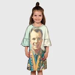Платье клеш для девочки Гагарин в орденах, цвет: 3D-принт — фото 2