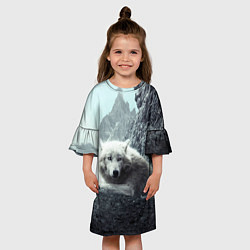 Платье клеш для девочки Волк в горах, цвет: 3D-принт — фото 2
