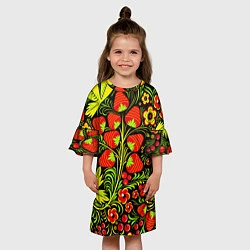 Платье клеш для девочки Хохлома: земляника, цвет: 3D-принт — фото 2