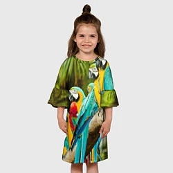 Платье клеш для девочки Попугаи на ветке, цвет: 3D-принт — фото 2