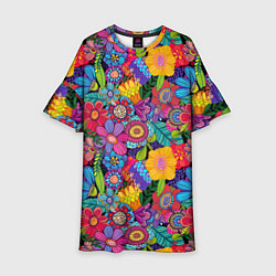 Платье клеш для девочки Яркие цветы, цвет: 3D-принт