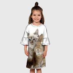 Платье клеш для девочки Кот и кролик пушистые, цвет: 3D-принт — фото 2
