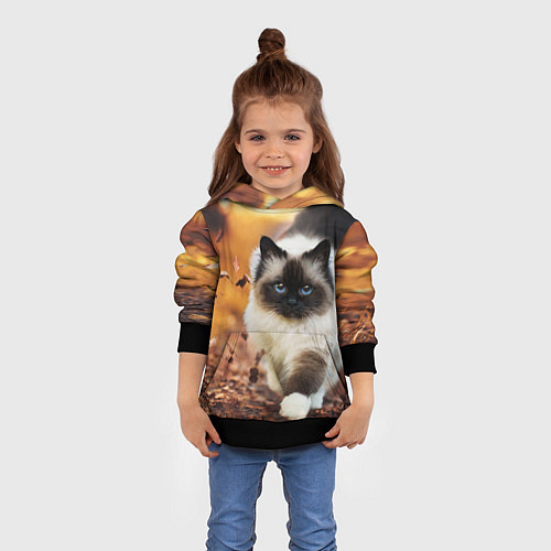 Детская толстовка Котик в листьях / 3D-Черный – фото 4