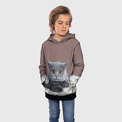 Толстовка-худи детская Котик фотограф, цвет: 3D-черный — фото 2
