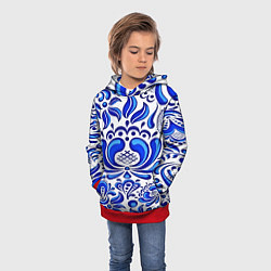 Толстовка-худи детская Роспись гжель, цвет: 3D-красный — фото 2