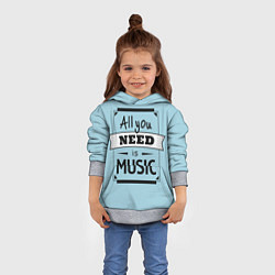 Толстовка-худи детская All you need is music, цвет: 3D-меланж — фото 2