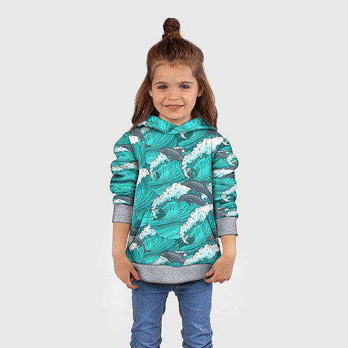 Детская толстовка Лазурные дельфины / 3D-Меланж – фото 4