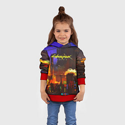 Толстовка-худи детская Cyberpunk 2077: Night City, цвет: 3D-красный — фото 2