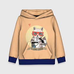 Толстовка-худи детская Raccoon Love Coffee, цвет: 3D-синий
