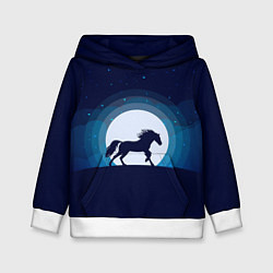 Толстовка-худи детская Лошадь под луной, цвет: 3D-белый