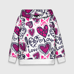 Толстовка-худи детская Love - pink hearts, цвет: 3D-белый