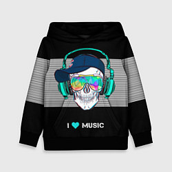 Толстовка-худи детская I like music - skull, цвет: 3D-черный
