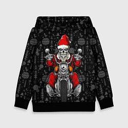 Толстовка-худи детская Santa skeleton on a motorcycle, цвет: 3D-черный