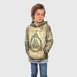 Толстовка-худи детская Валькнут символ павших в битве, цвет: 3D-меланж — фото 2