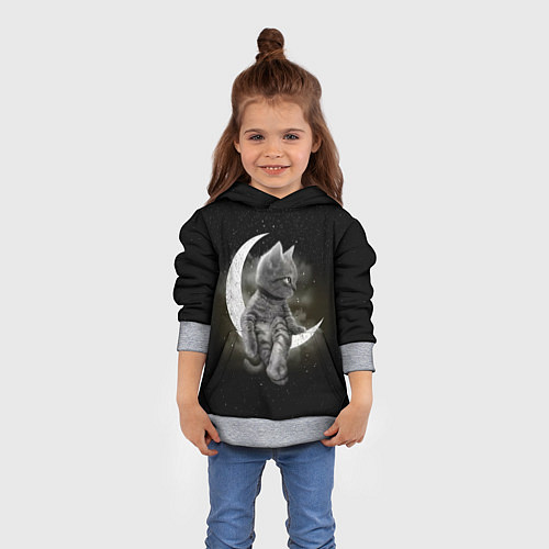 Детская толстовка Кот на луне / 3D-Меланж – фото 4