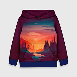 Толстовка-худи детская Minimal forest sunset, цвет: 3D-синий