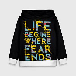 Толстовка-худи детская Life Begins Where Fear Ends, цвет: 3D-белый