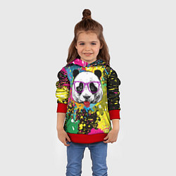 Толстовка-худи детская Панда хипстер в брызгах краски, цвет: 3D-красный — фото 2