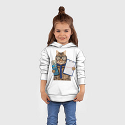 Толстовка-худи детская Кот в очках, цвет: 3D-белый — фото 2