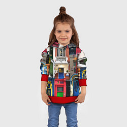 Толстовка-худи детская London doors цифровой коллаж, цвет: 3D-красный — фото 2