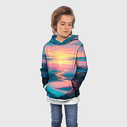 Толстовка-худи детская Извилистая река закат природа, цвет: 3D-белый — фото 2