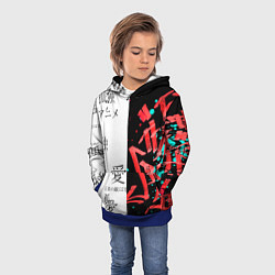 Толстовка-худи детская Японские надписи, цвет: 3D-синий — фото 2