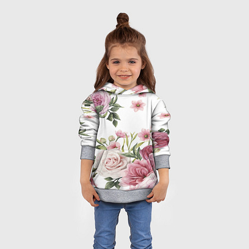 Детская толстовка Розовые розы / 3D-Меланж – фото 4