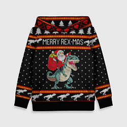 Толстовка-худи детская Merry Rex-mas, цвет: 3D-черный