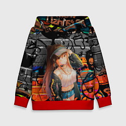 Толстовка-худи детская Аниме девушка, цвет: 3D-красный