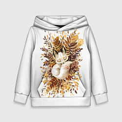 Толстовка-худи детская Лисичка спит в листьях, цвет: 3D-белый