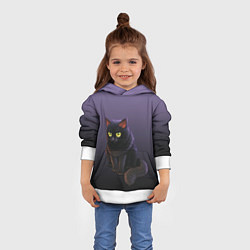 Толстовка-худи детская Черный кот на фиолетовом, цвет: 3D-белый — фото 2