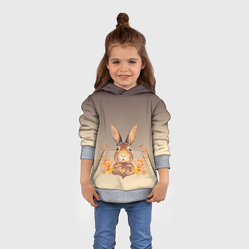 Детская толстовка Заяц в цветочках / 3D-Меланж – фото 4