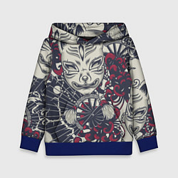 Толстовка-худи детская Маска Кицунэ Маска лисы, цвет: 3D-синий