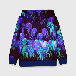 Толстовка-худи детская Неоновые медузы, цвет: 3D-синий