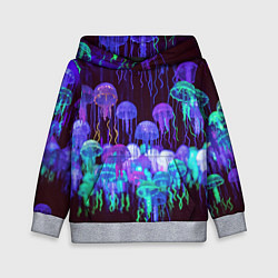 Толстовка-худи детская Неоновые медузы, цвет: 3D-меланж