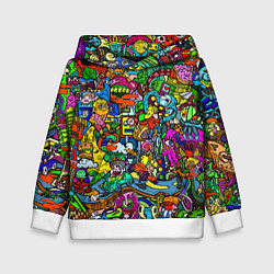 Толстовка-худи детская Веселые узоры, цвет: 3D-белый