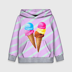 Толстовка-худи детская Мороженое графический фон, цвет: 3D-меланж