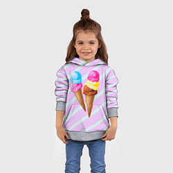 Толстовка-худи детская Мороженое графический фон, цвет: 3D-меланж — фото 2