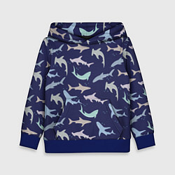 Толстовка-худи детская Акулы разные, цвет: 3D-синий
