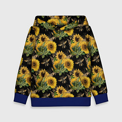 Толстовка-худи детская Fashion Sunflowers and bees, цвет: 3D-синий